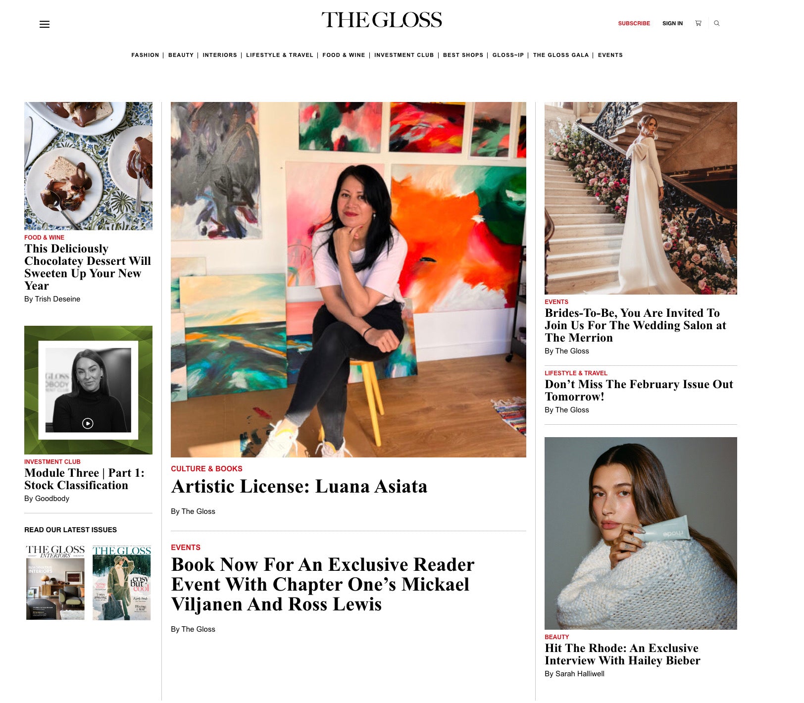 Luana Asiata Artistic Licence interview on The Gloss website homepage